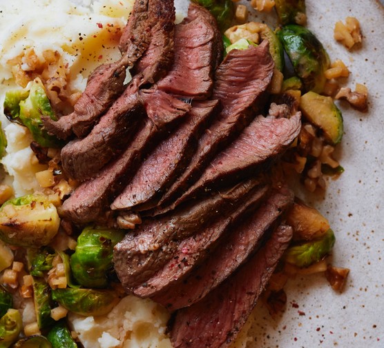 Seared Venison with Sprouts and apple  slaw