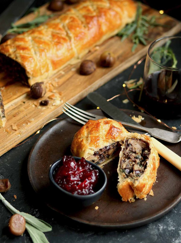 Chestnut, spinach, and blue cheese en-croute