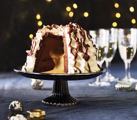 chocolate orange bombe Alaska with hot chocolate sauce